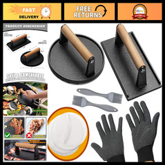 56-Pc Smash Burger Press Kit – 7.9″ Cast Iron Grill Press & Accessories for BBQs