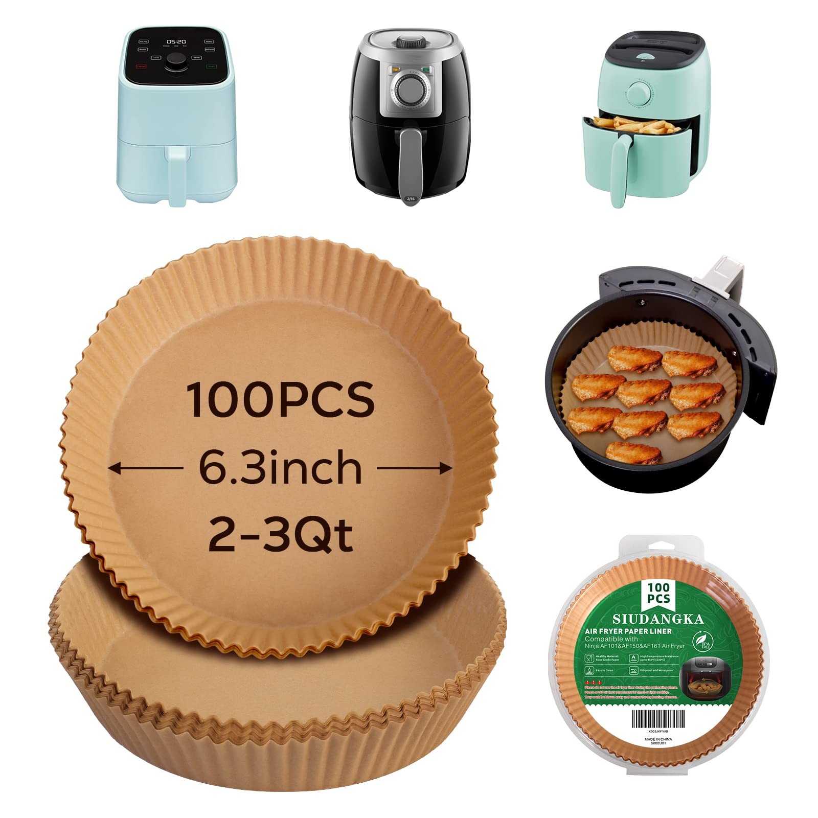 SIUDANGKA Mini Air Fryer Liners for 2qt Fryer, 100 Pcs 100pcs, Wood gallery
