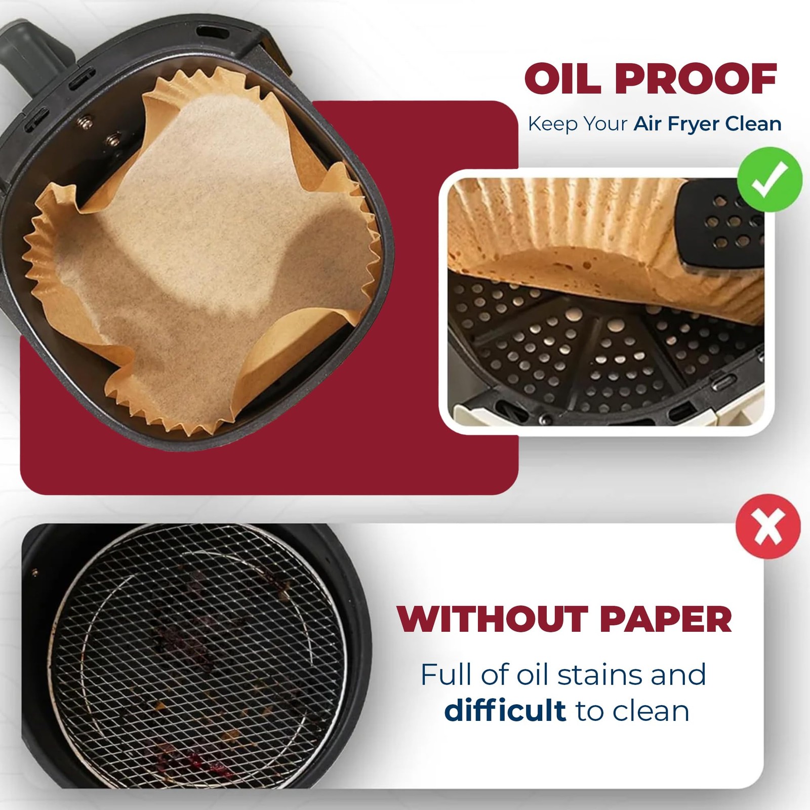 BAKE IT KITCHEN Disposable Air Fryer Paper Liners - 100 8" Square, Natural gallery