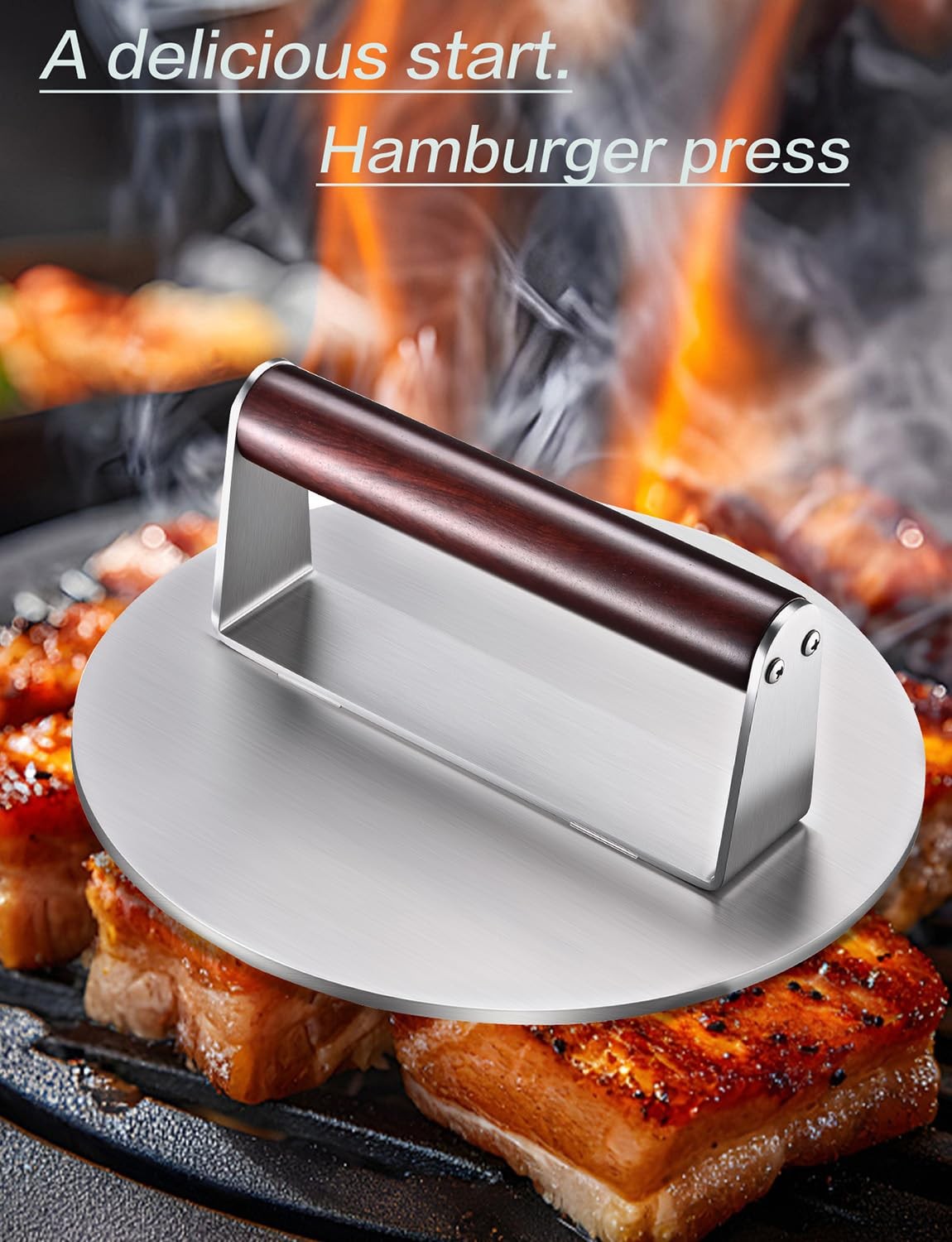 Stainless Steel Burger Press 8.5 in Heavy Duty | Steak Smasher for Grill & BBQ gallery