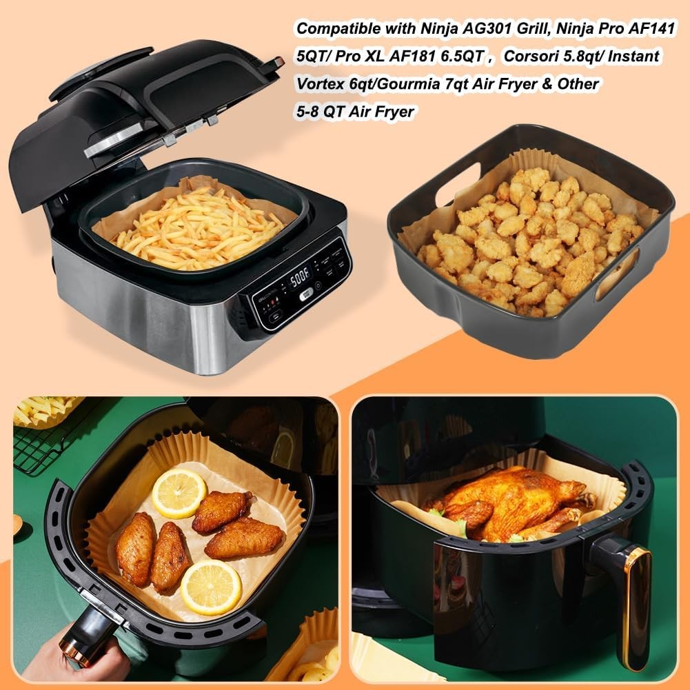 BYKITCHEN Air Fryer Sheets Liners for 9inch (5 to 8 QT)-100pcs-square, Black gallery
