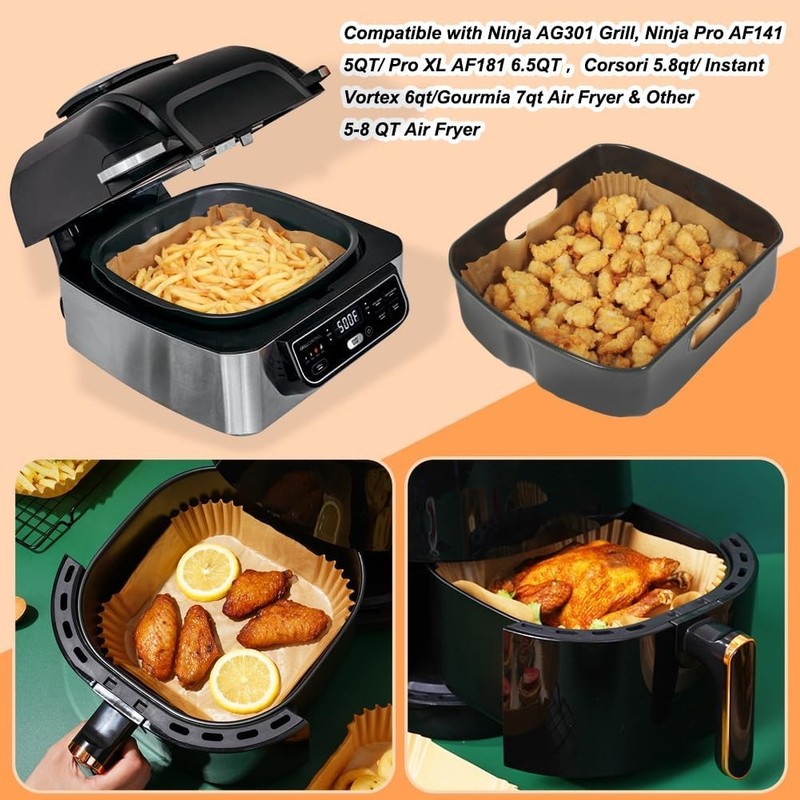 BYKITCHEN Air Fryer Sheets Liners for 9inch (5 to 8 QT)-100pcs-square, Black gallery