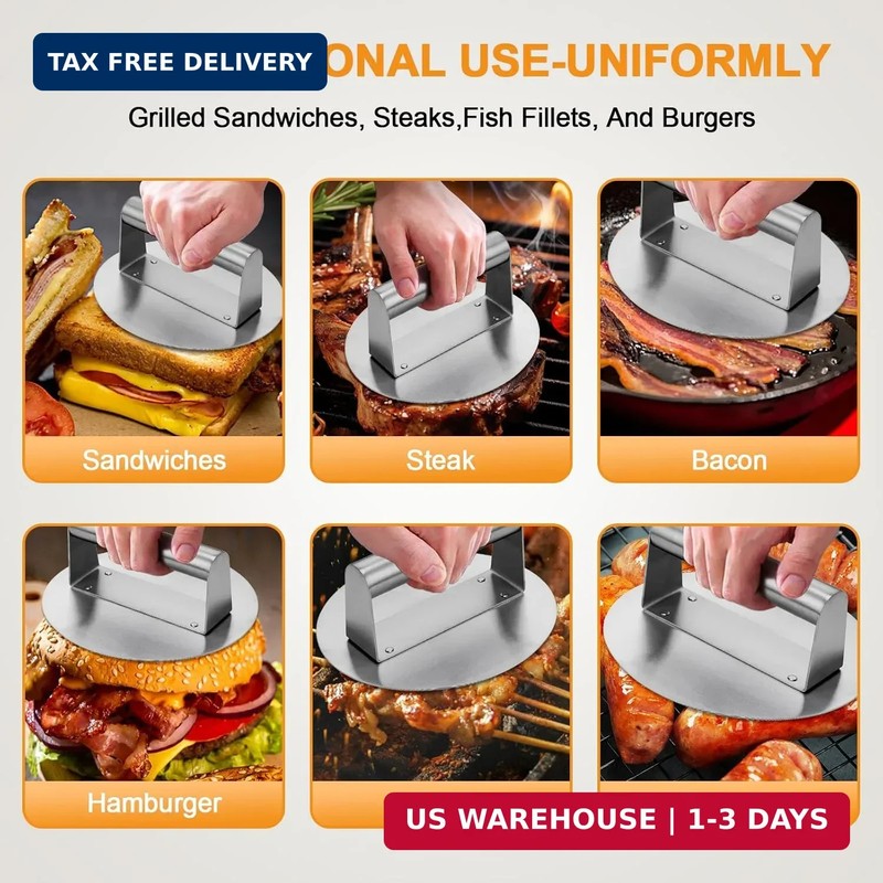 Stainless Steel Burger Press 6.2" Round Smash Burger Press- Pro Non-Stick Burger gallery