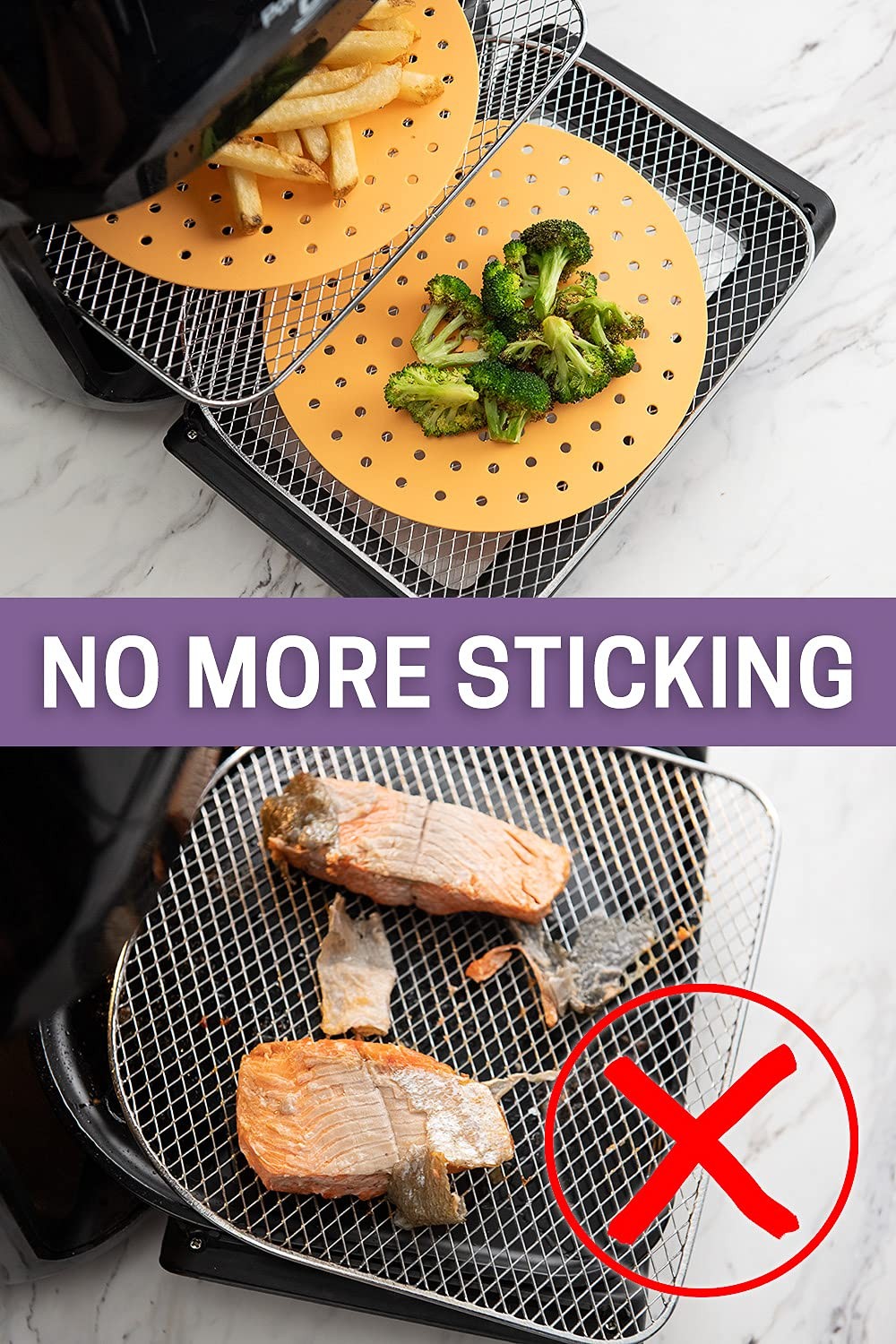 Air Fryer Silicone Liners, Non-Stick, Easy Clean, 8-inch Round, FUZZY PEACH gallery