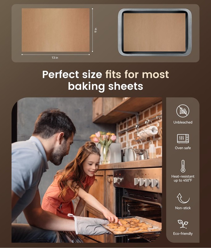 200 Pcs Parchment Paper Sheets, 9x13 In Non-Stick Precut 9x13in-200pcs, Brown gallery