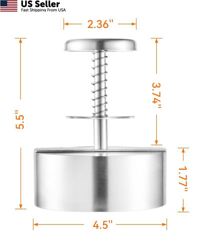 Brigii 304 Stainless Steel Burger Press - 4.5" Hamburger Patty Maker, Silver gallery