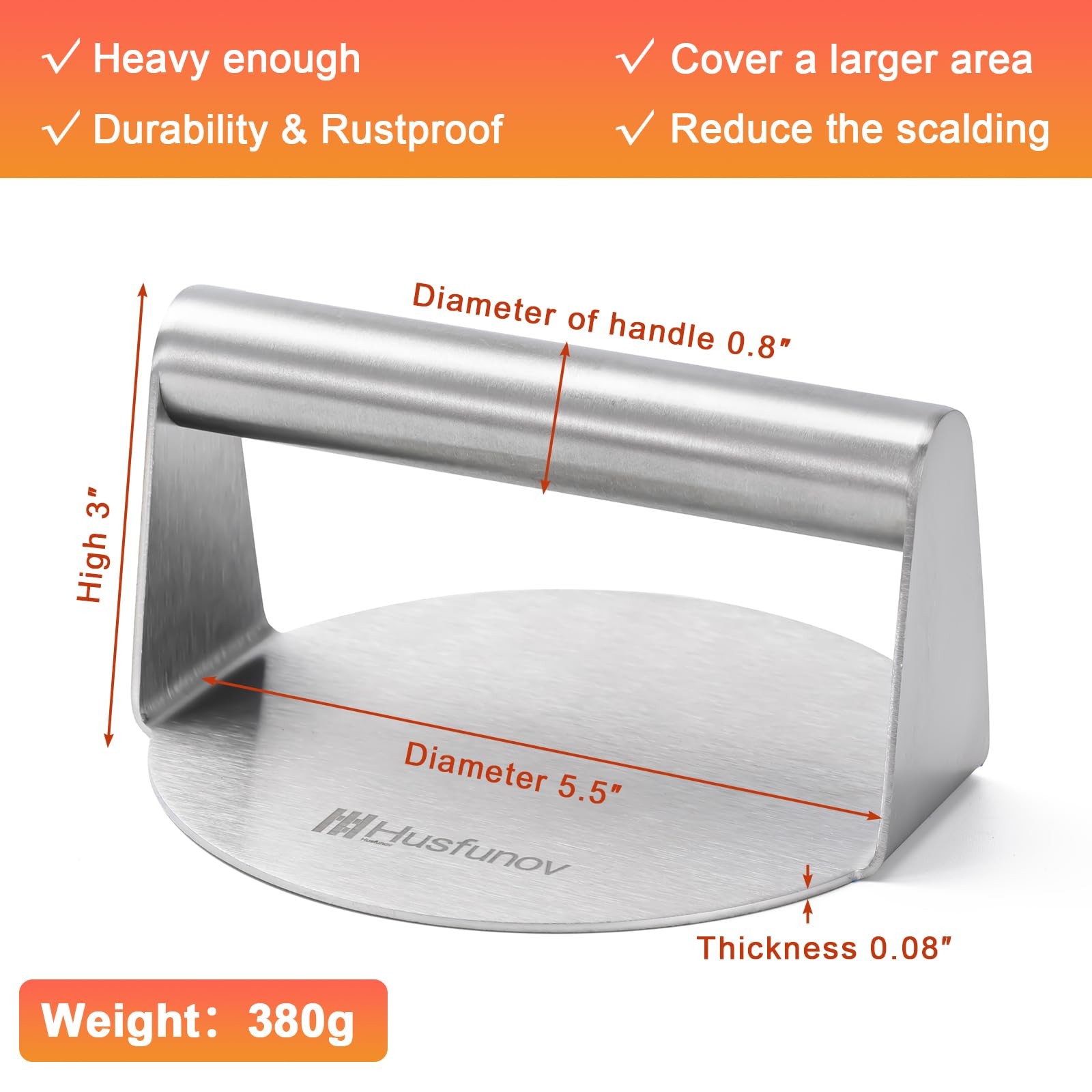 Stainless Steel Burger Press, 5.5 Inch Round Smasher,NonStick Smooth Hamburger gallery