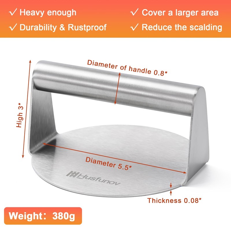 Stainless Steel Burger Press, 5.5 Inch Round Smasher,NonStick Smooth Hamburger gallery