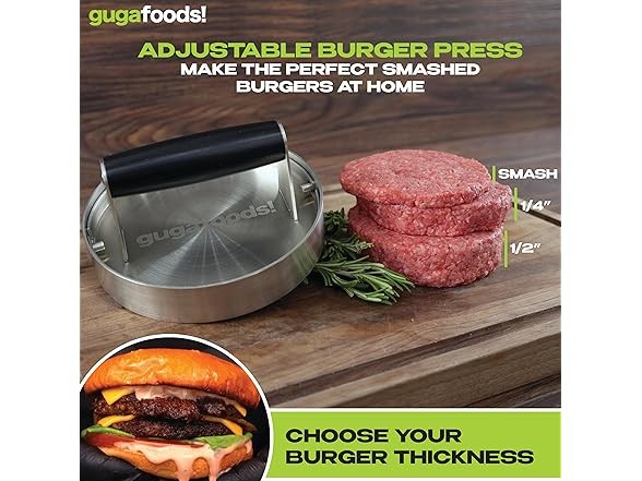 Guga Foods- Adjustable Burger Press, Stainless Steel gallery