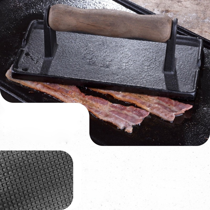 Heavy Duty Cast Iron Grill Press, Panini Burger Bacon, Flaxseed Oil Seasoned gallery