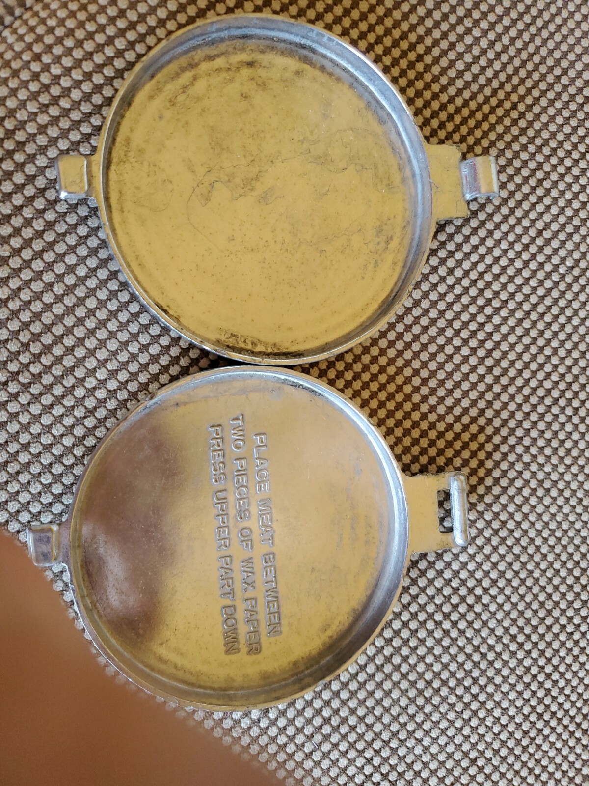 Vintage 1950s Hamburger Press Aluminum Ground Meat Burger Slider Embossed Chef gallery