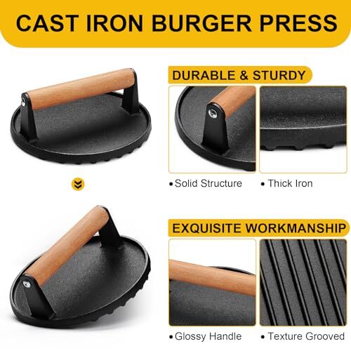6.9 Inch Round Burger Press with Wood Handle for Griddle Bacon Press Meat Steak gallery