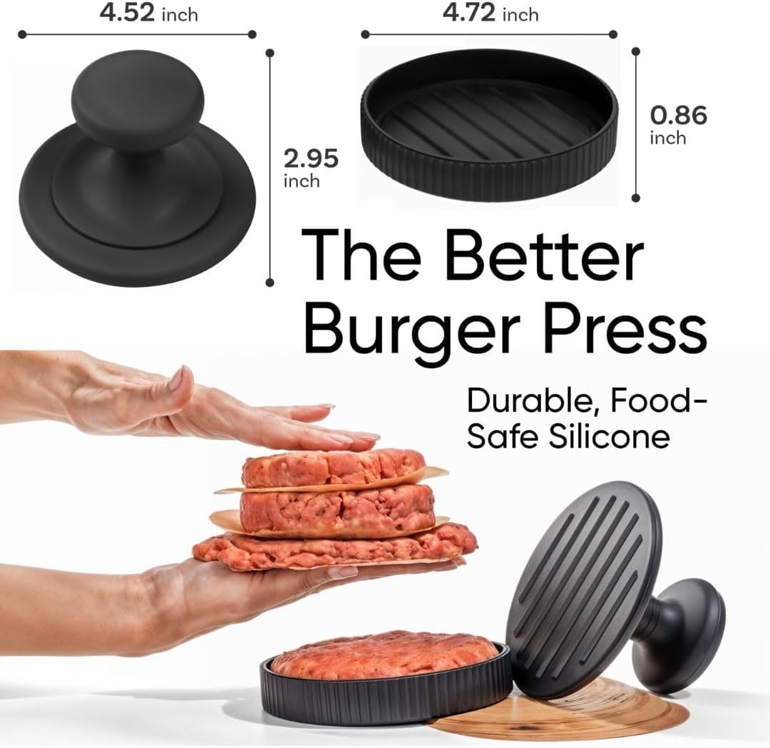 BRAVADIN Silicone Non-Stick Hamburger Press Patty Maker 1/3 lb with 100 Paper... gallery