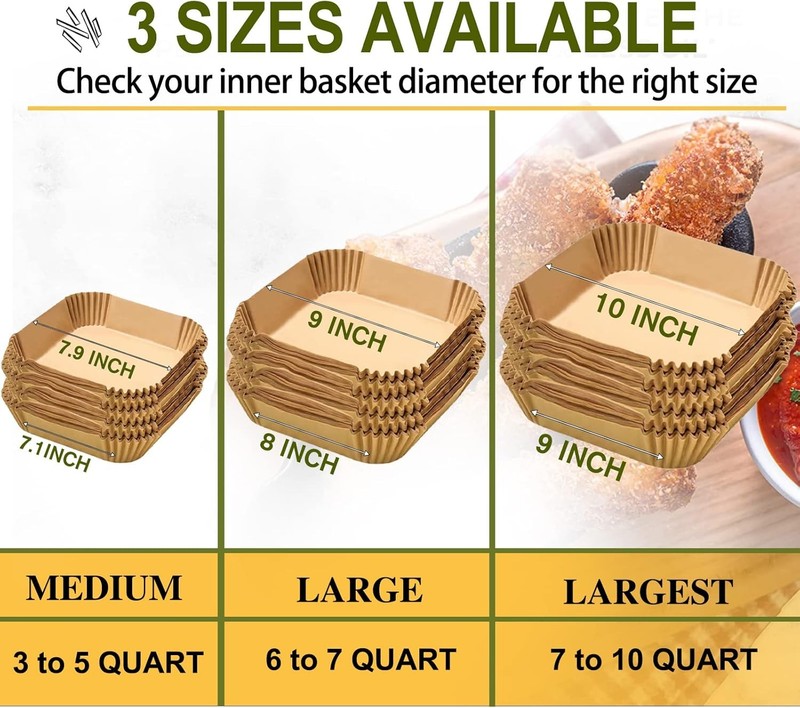 Large Air Fryer Disposable Paper Liners Square 9 9''Square, Natural gallery