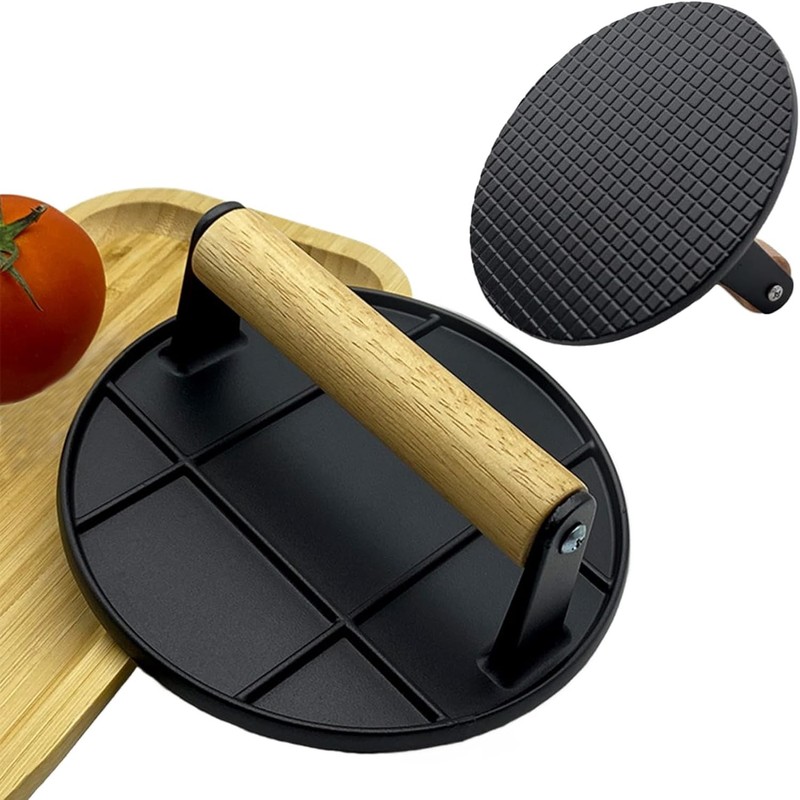 Burger Smasher Press Wood Handle for Griddle Nonstick Pan 6.29 Inch for BBQ gallery