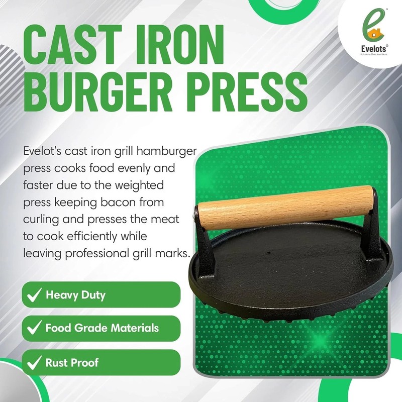 7 Inch Griddle Press Cast Iron Round Smash Grill Press Burger Smasher Bacon Meat gallery