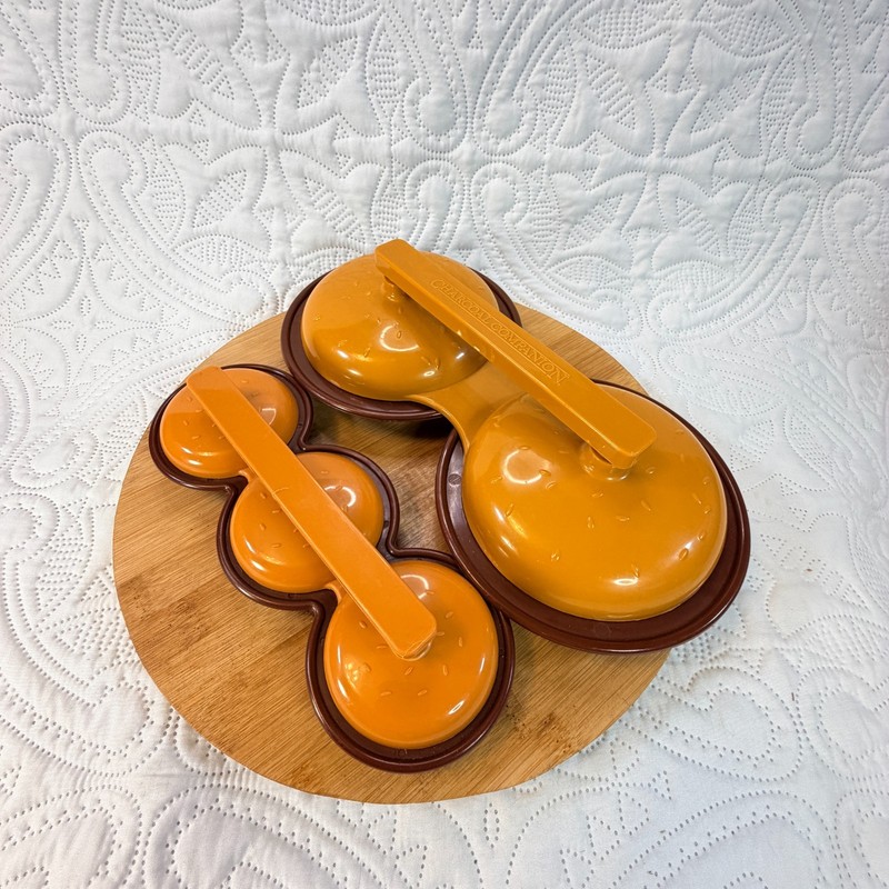 Vintage Charcoal Companion Triple Mini Burger Press Slider Patty Maker Orange gallery