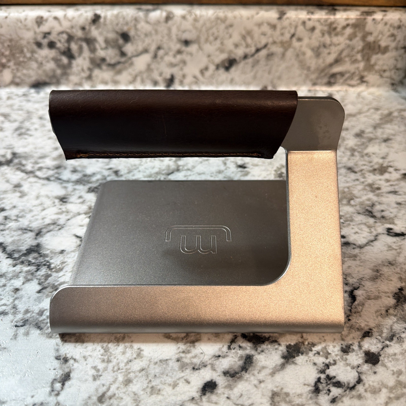 Made In 5.5” Metal Grill Press, Stainless Steel w/ Brown Leather Handle gallery