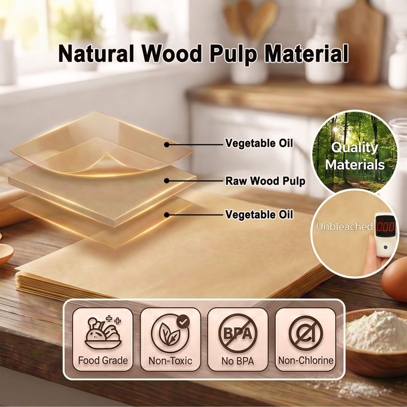JOFULER Parchment Paper Sheets, 9x13 Inch Non-Stick 9x13in-100pcs, Brown gallery