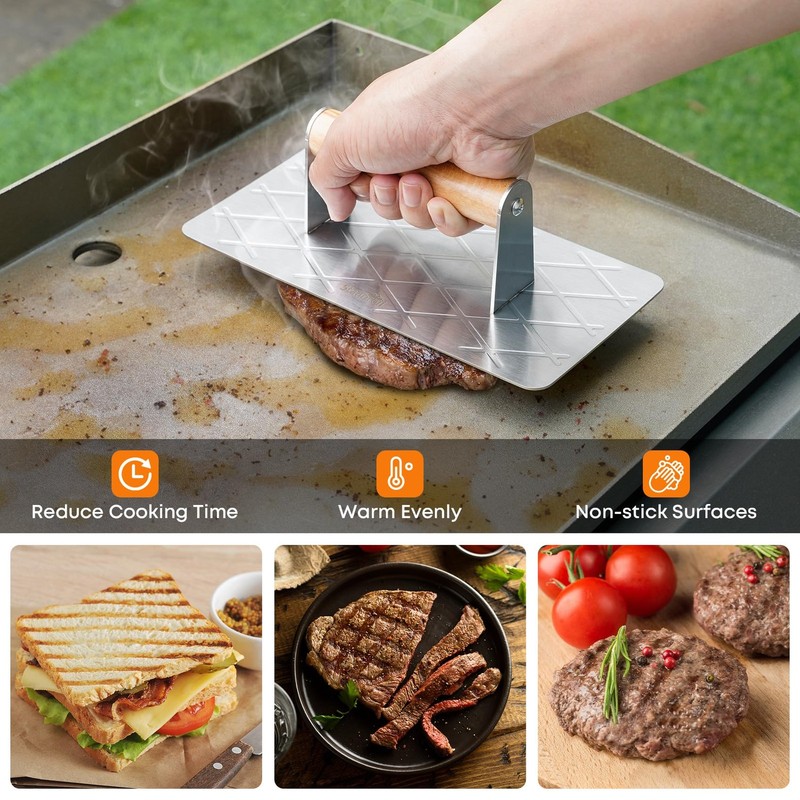 Stainless Steel Bacon Press for Griddle, 9” X 4.5”Rectangular Grill Press BBQ gallery