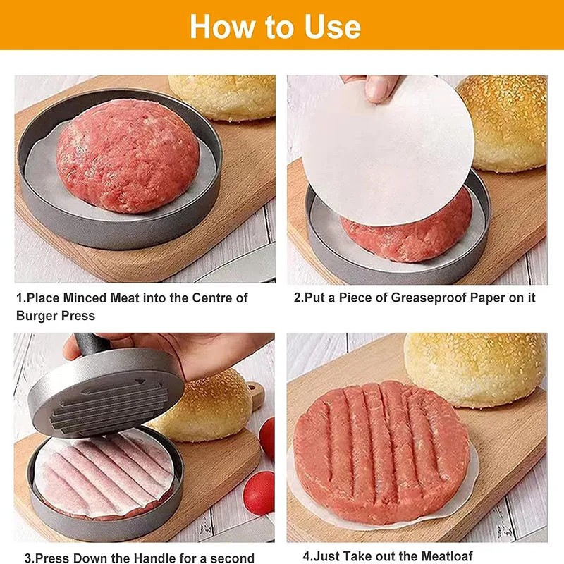 1 Pc Non Stick Hamburger Patty Press Burger Maker Aluminum Meat BBQ Tool Silver gallery