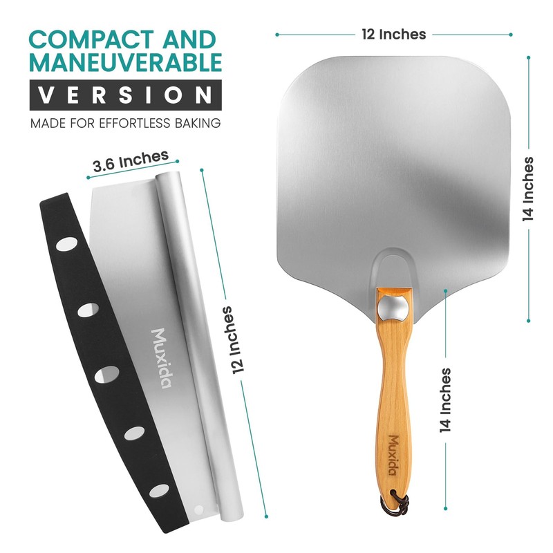 Aluminum Pizza Peel & Rocker Cutter Set (12" x 14") Premium Stainless Steel P... gallery