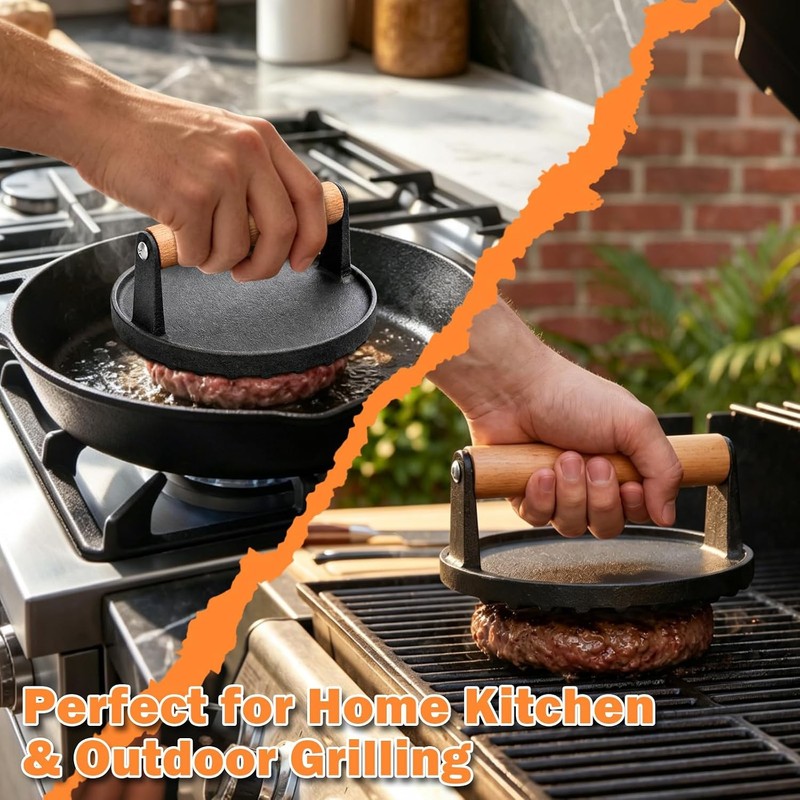 Smash Burger Press 6.3” Cast Iron Burger Smasher Heavy Duty Grill Bacon Meat gallery