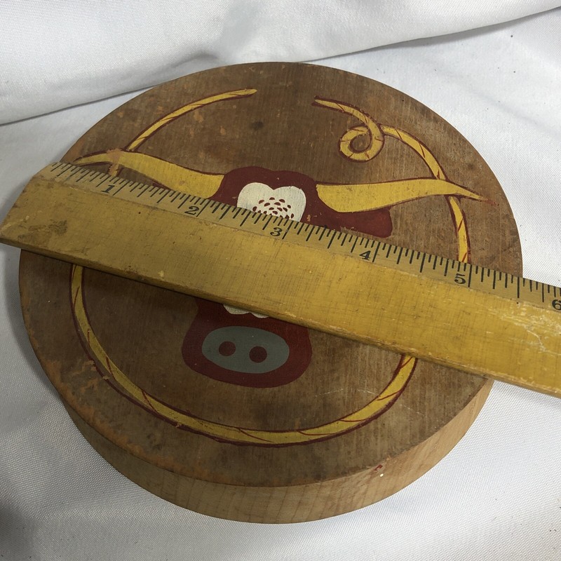 Vtg Burger Press Steer Bull Cow Horns Lariat Wood 5.5” Diameter Wallhanging/344m gallery