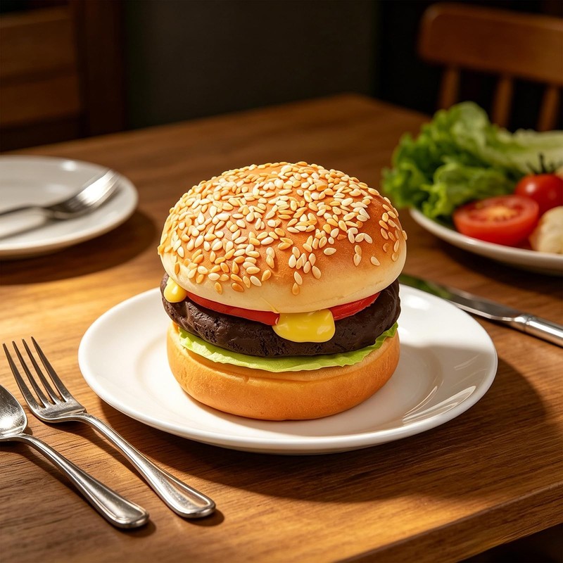 CHRWAKLE Artificial Hamburger Fake Burger Realistic Food Display Golden Brown gallery
