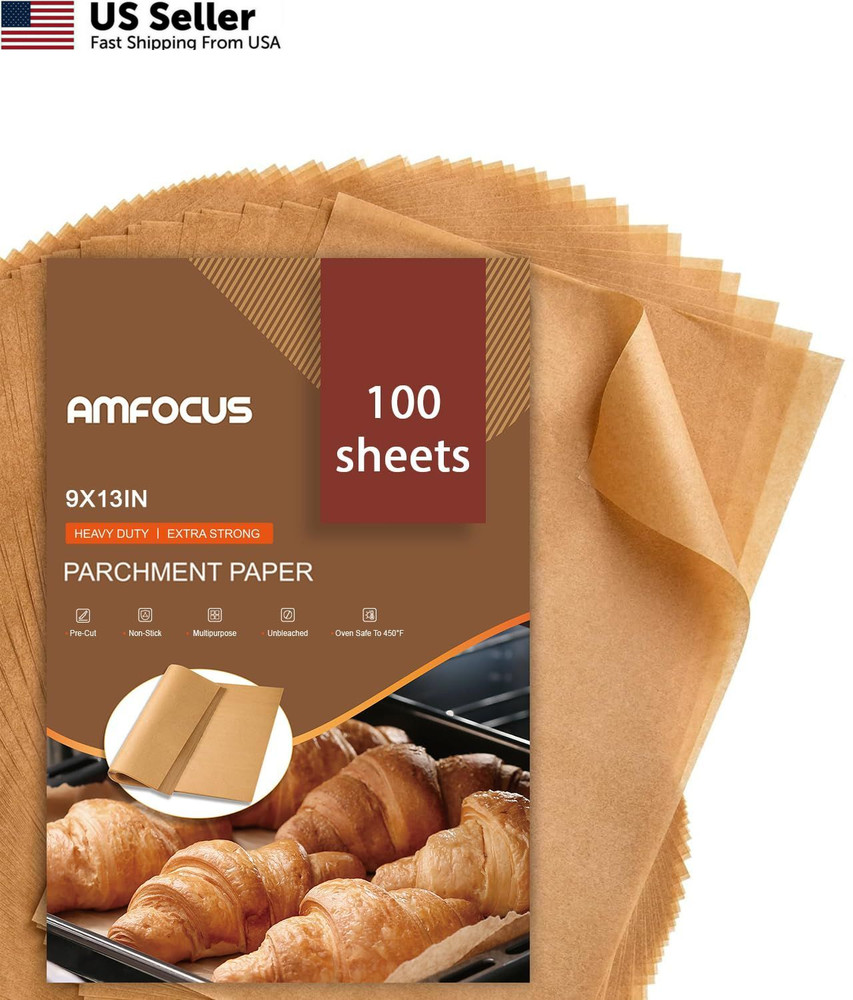 Parchment Paper Sheet 100PCS 9x13 Precut Unbleached Non-Stick Baking Quarter USA