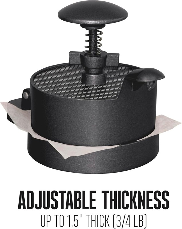 Heavy-Duty Cast Aluminum Burger Press: Adjustable Thickness for 1/4lb to 3/4lb gallery