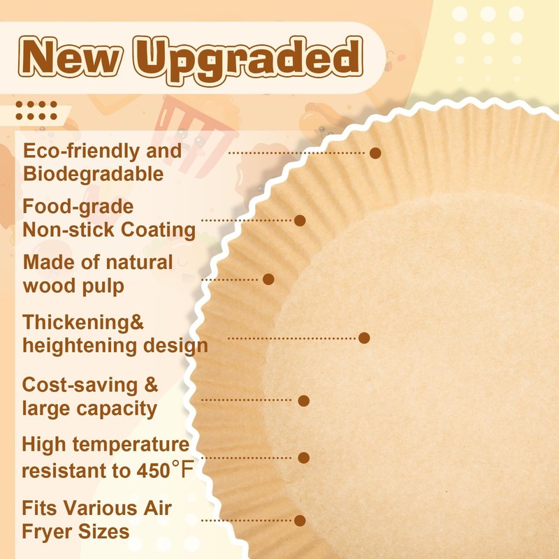 Honeydak 300 Pcs Air Fryer Liners Disposable Bulk, 6.3/8/9 Inch 9 Inch, Brown gallery