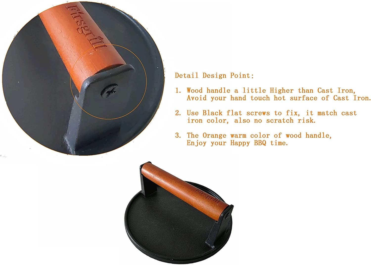 Firsgrill 2Pack Burger Press 7.08" Round,HeavyDuty Cast Iron Smash Burger Pre... gallery