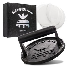 SMASHER KING™ – Cast Iron Smash Burger Press Incl. 25 Pcs of Patty Paper