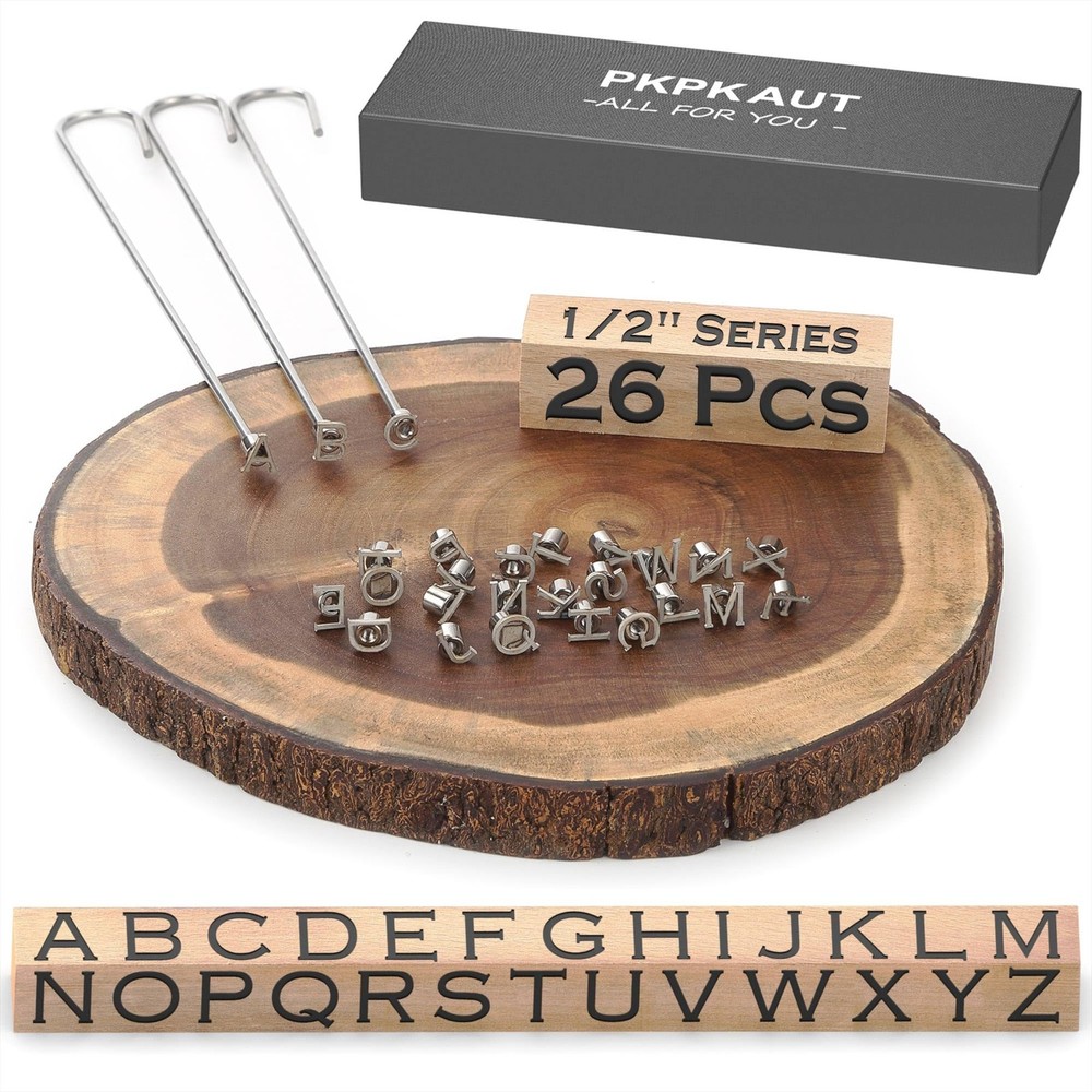 PKPKAUT 26Pcs Mini 1/2" Branding Irons, Alphabet Custom Wood Branding Iron Pe...