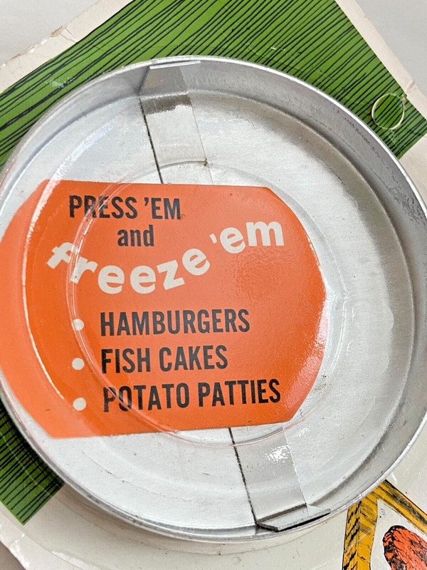 Vintage Travco Aluminum Hamburger Patty Press ~ Made in USA ~ New in Pkg gallery