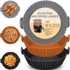 Buauty 3 Pack Air Fryer 7.9*7.9*2 inch, 8″ Round 3 Pack: Black+Grey+Brown