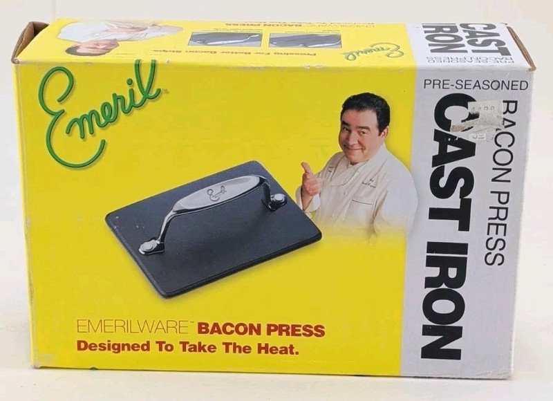All-Clad Emerilware Cast Iron Bacon Press 4.5" x 6.75" Pre-Seasoned Grill Weight gallery