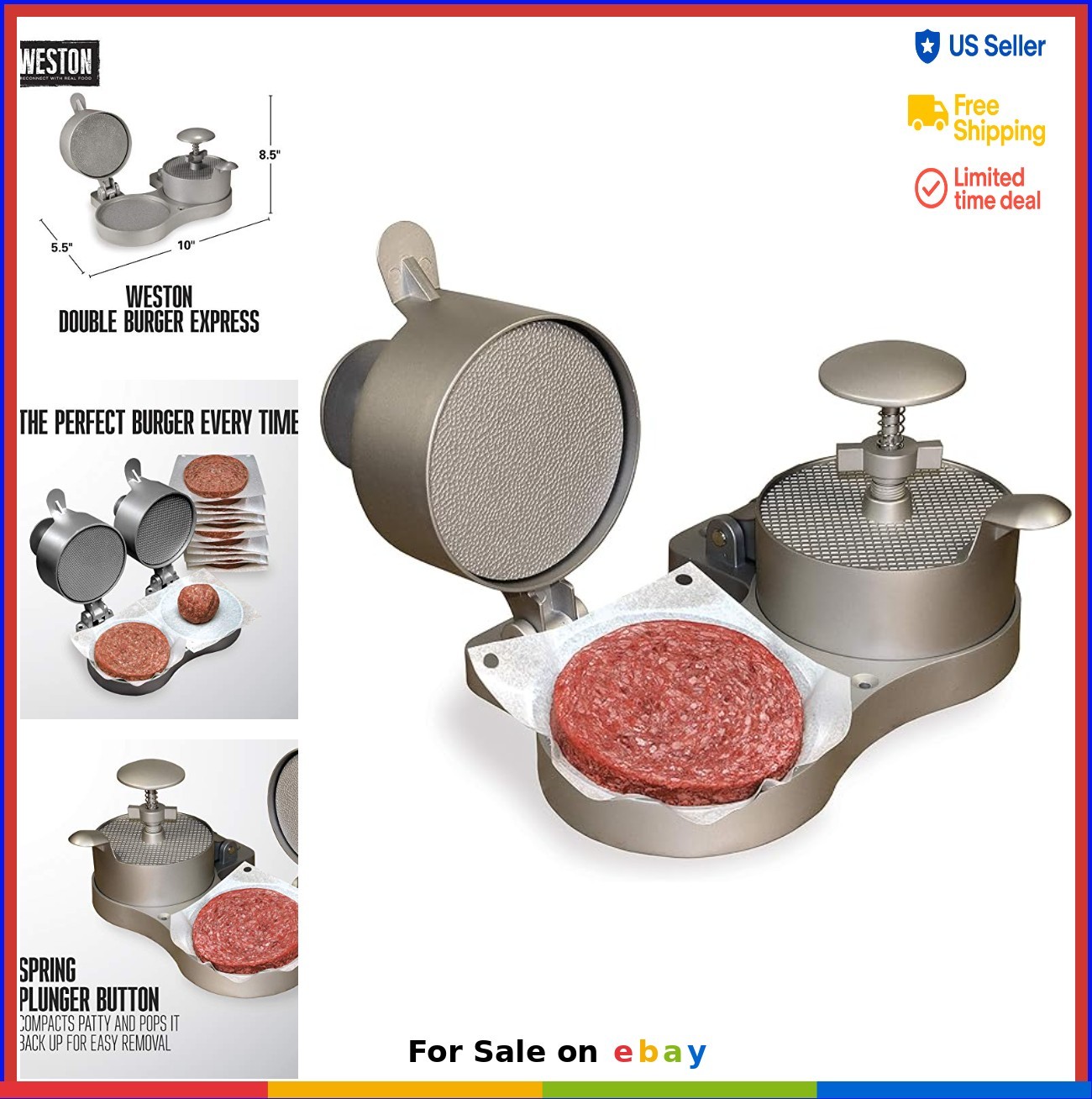 Double Burger Press 4 1/2 Inch Patties Hamburger Crab Cake Sausage Spring gallery