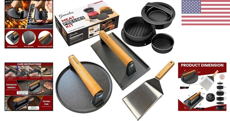 Smashed Burger Press BBQ Kit with Stainless Steel Spatula - Grill Essential gallery