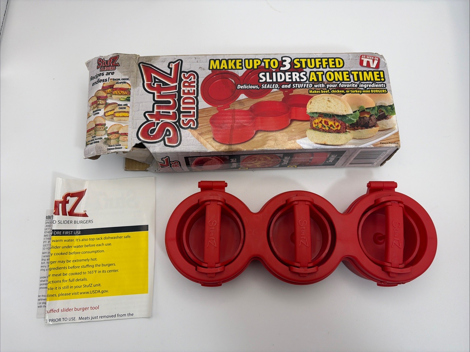 Stufz Sliders Burgers Press Sealed Sliders Patty Maker 3 At Once As Seen On TV gallery