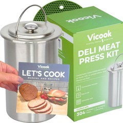 Vicook Deli Meat Press Kit – Stainless Steel Large Standard Size, Silver