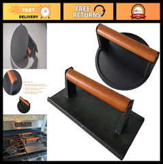 Heavy-Duty Cast Iron Burger Press 6.6″ with Wood Handle for Griddle & Grill