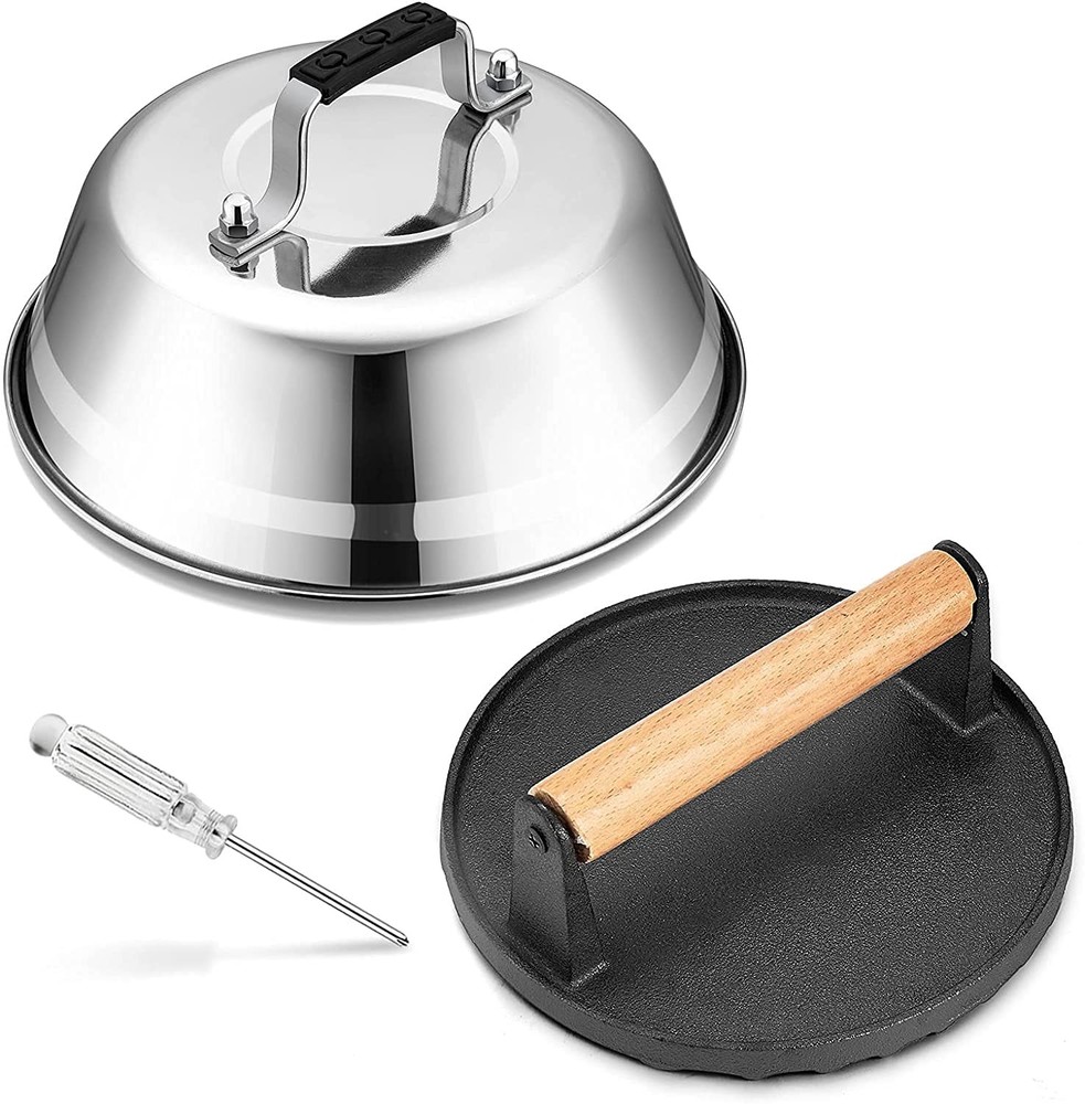 Melting Dome Grill Press For Griddle Stainless Steel 9in Basting Cover Heavy