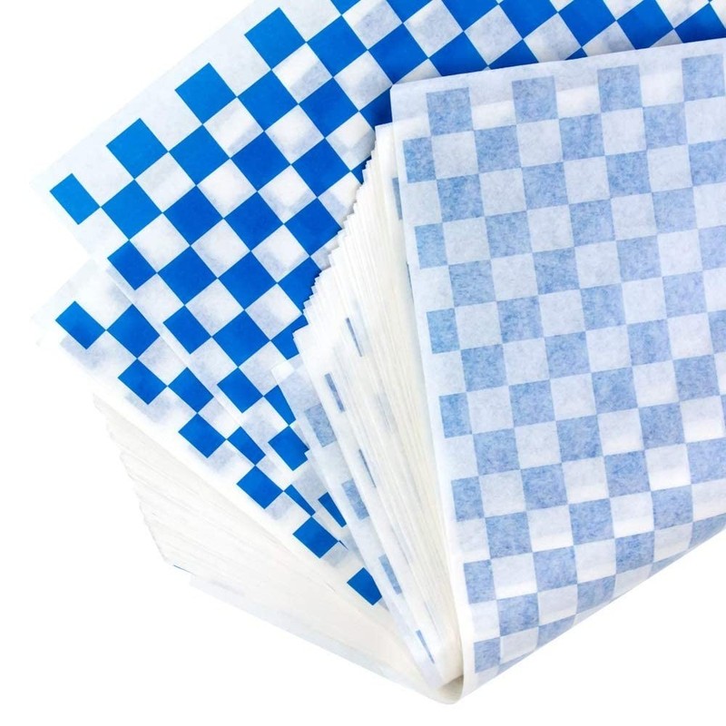 200 Sheets Blue and White Checkered Food Wrapping 12'' x 12'', Blue/White gallery