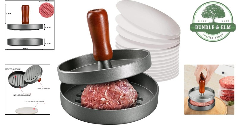 4.5-Inch Burger Press Mold Ideal for Perfect Patties with Wood Handle Included gallery