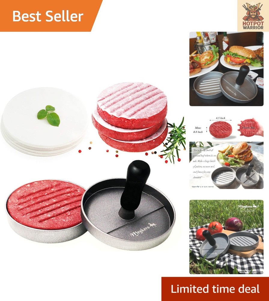 BPA-Free Non-Stick Burger Press with 100 Patty Papers - Perfectly Round Patties