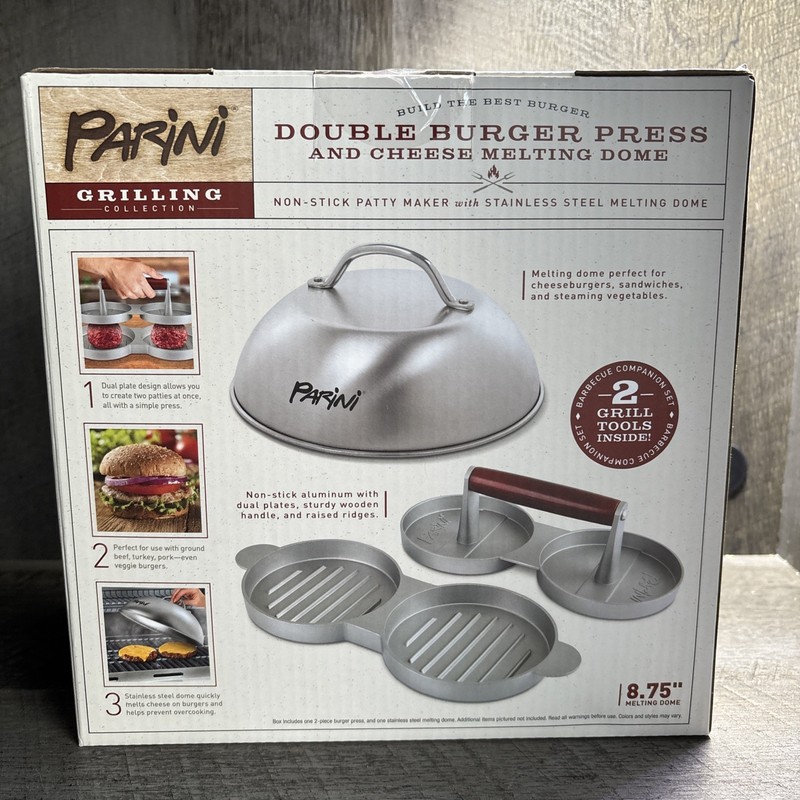 Parini Double Burger Press and Cheese Melting Dome-New in Box gallery
