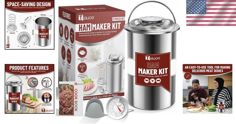 304 Stainless Steel Ham Press Mold with Thermometer & Mittens - Deli Meat Maker gallery