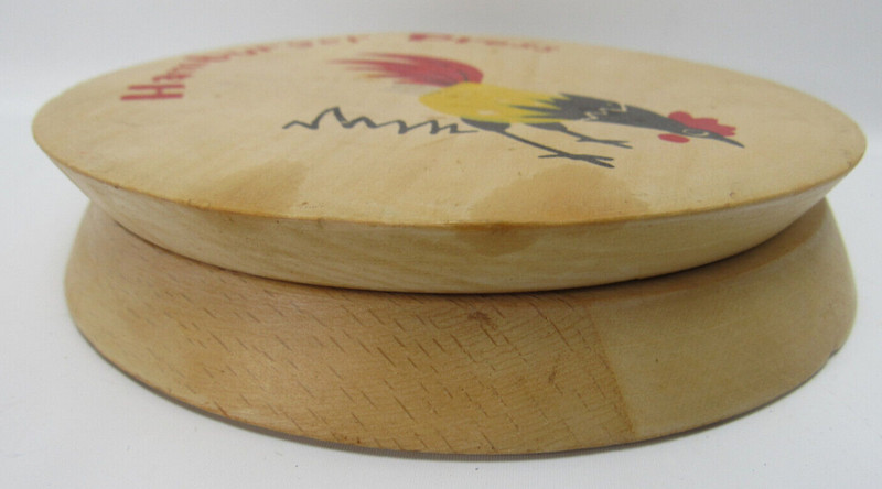 Vintage Wooden Hamburger Press with ROOSTER / CHICKEN - Hand Painted in Japan gallery